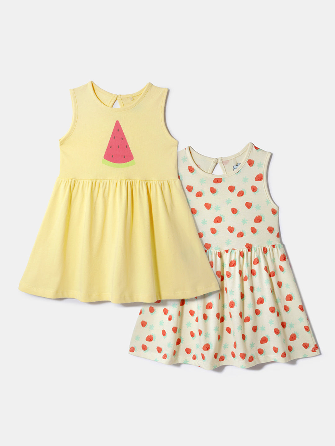 Nautinati Girls' Cotton Printed Dresses | Pack of 2 | Age 0 - 2 Years