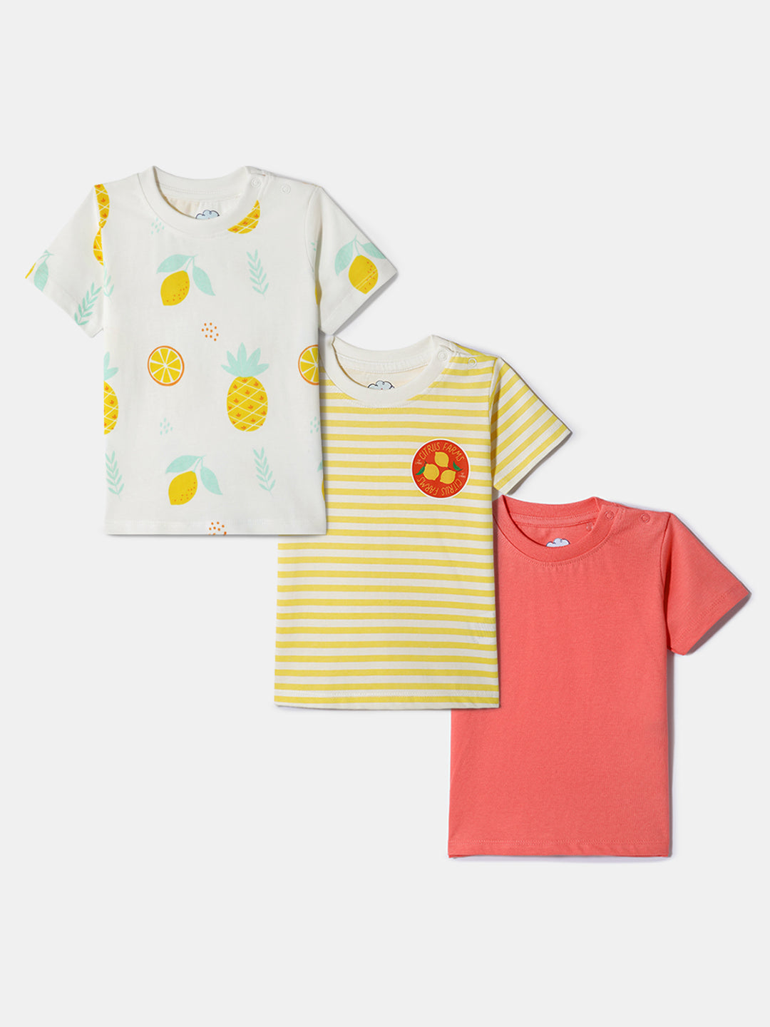 Nautinati Girls' Cotton Tops | Pack of 3 | Age 0 - 2 Years