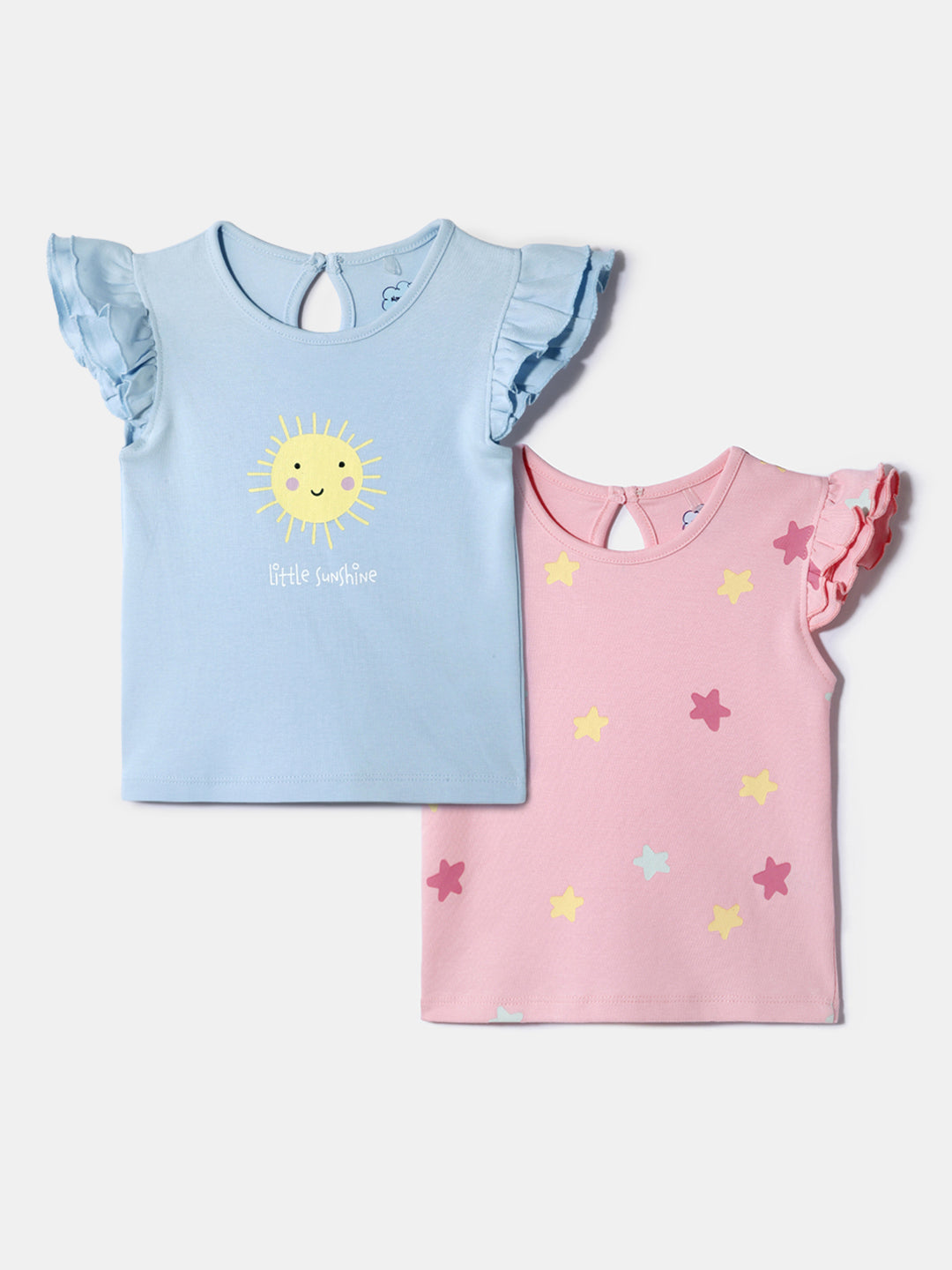 Nautinati Girls' 100% Cotton Printed Tops | Pack of 2 | Age 0 - 2 Years