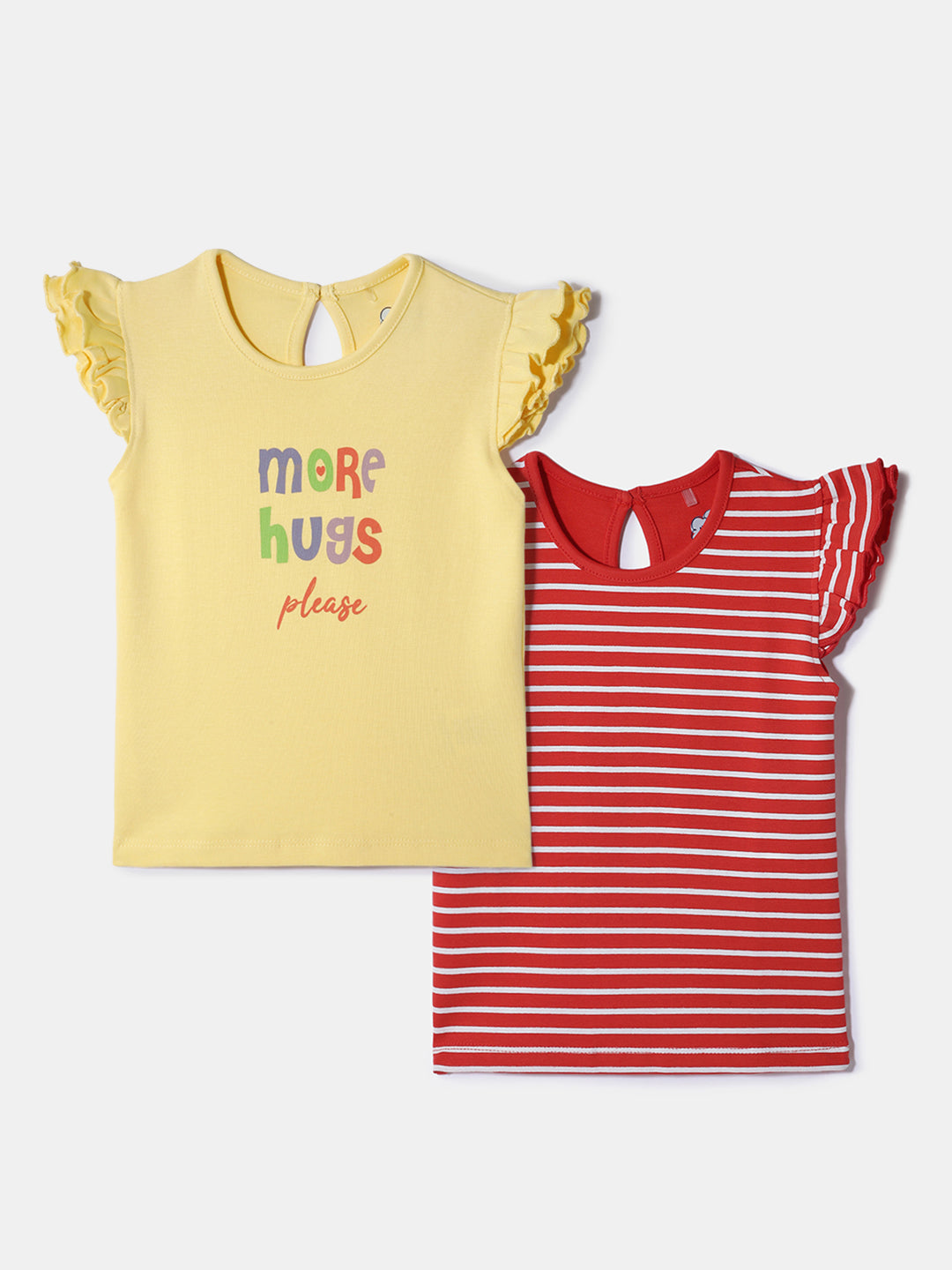 Nautinati Girls' 100% Cotton Printed Tops | Pack of 2 | Age 0 - 2 Years