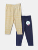 Nautinati Pack of 2 Yellow Striped and White Printed Leggings for Girls