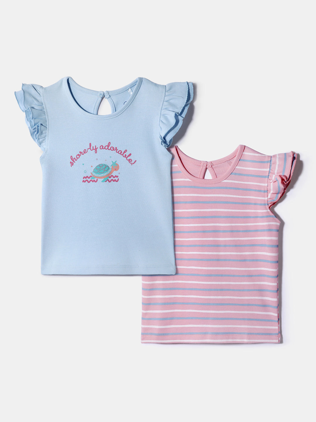 Nautinati Girls' 100% Cotton Printed Tops | Pack of 2 | Age 0 - 2 Years