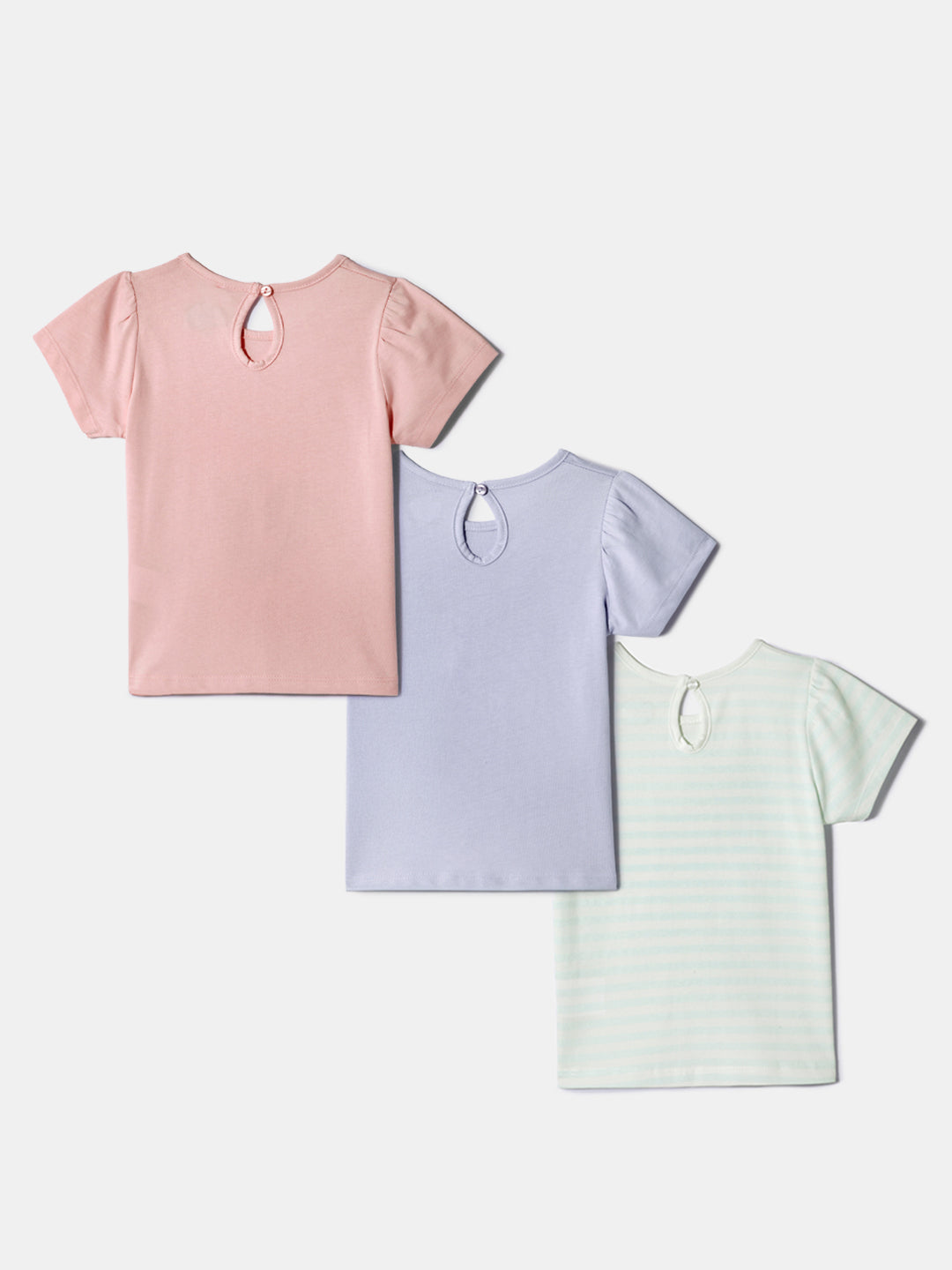 Nautinati Girls' Cotton Tops | Pack of 3 | Printed and Striped| Age 0 - 2 Years