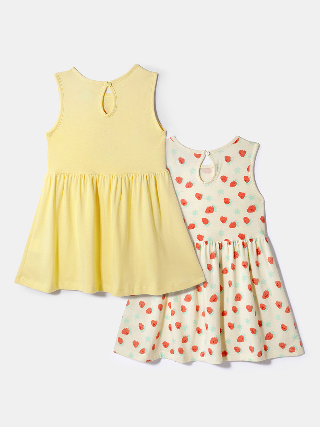 Nautinati Girls' Cotton Printed Dresses | Pack of 2 | Age 0 - 2 Years