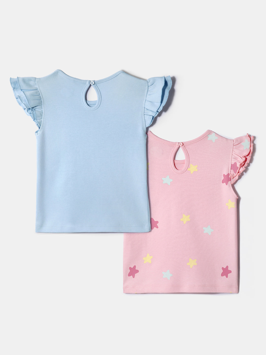 Nautinati Girls' 100% Cotton Printed Tops | Pack of 2 | Age 0 - 2 Years
