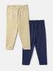 Nautinati Pack of 2 Yellow Striped and White Printed Leggings for Girls