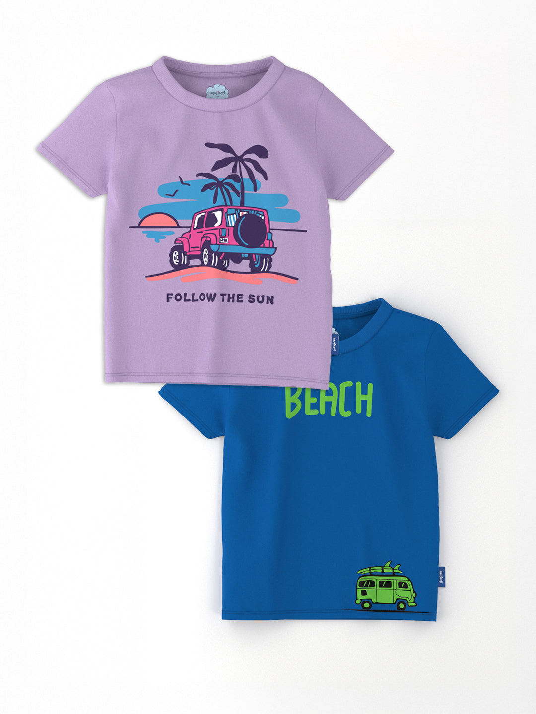 Nautinati Boys' Pack of 2 Cotton Beach Graphic Printed T-shirts