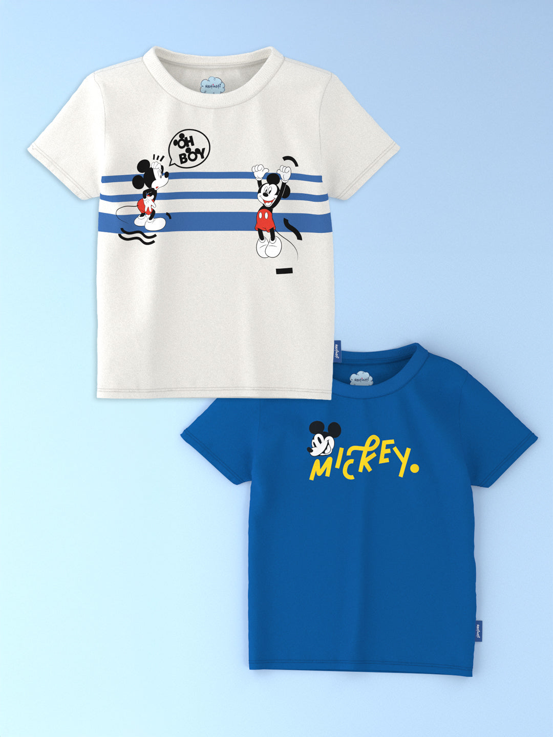 Nautinati Boys' Cotton Pack of 2 Mickey Mouse Print T-shirt