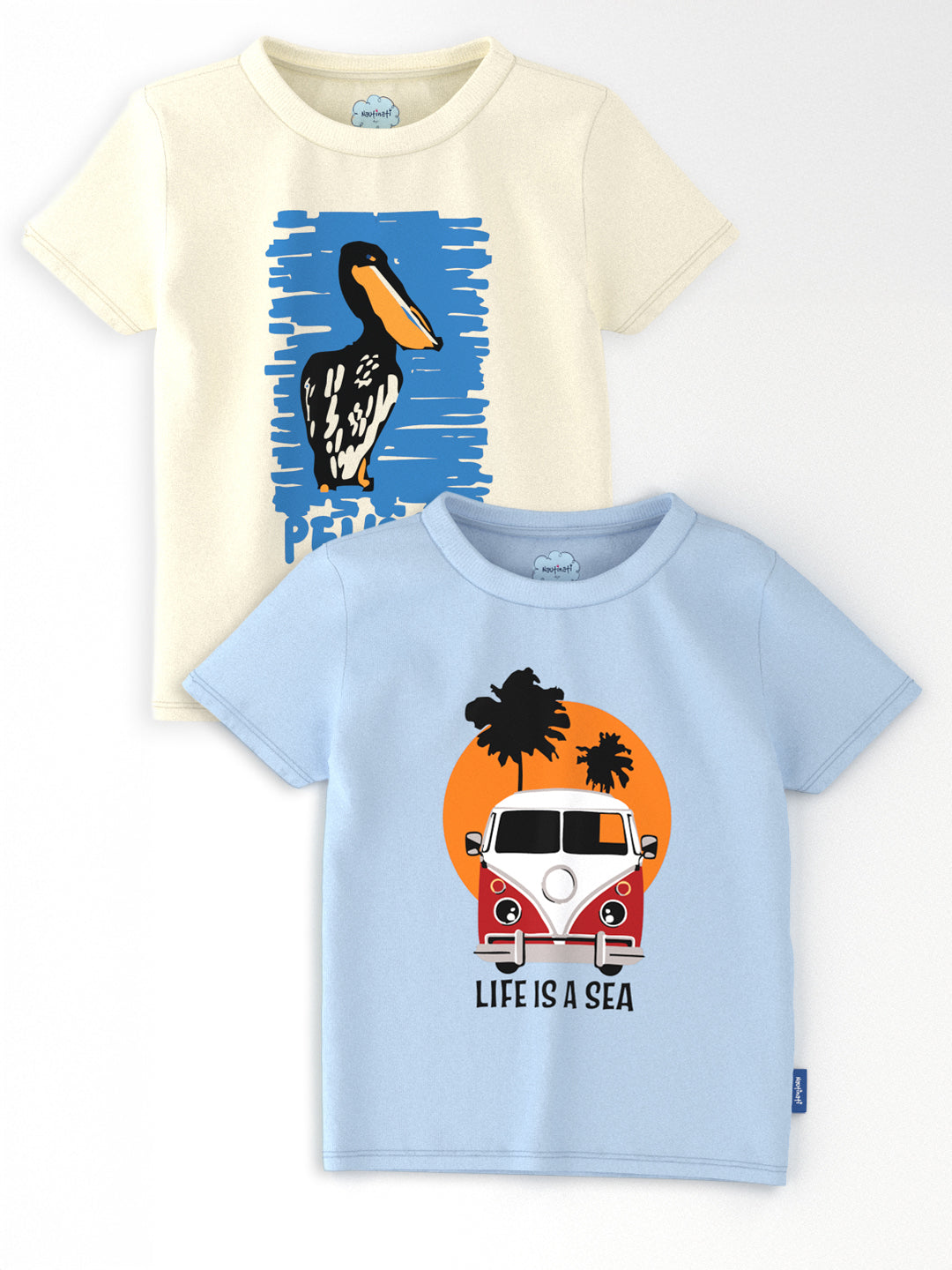 Nautinati Boys' Pack of 2 Cotton Beach Graphic Printed T-shirts