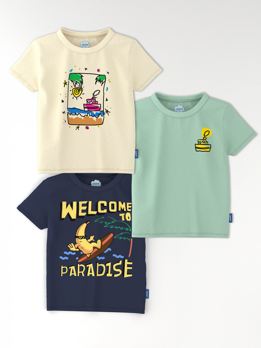 Nautinati Boys' Cotton Pack of 3 Graphic Print T-shirt