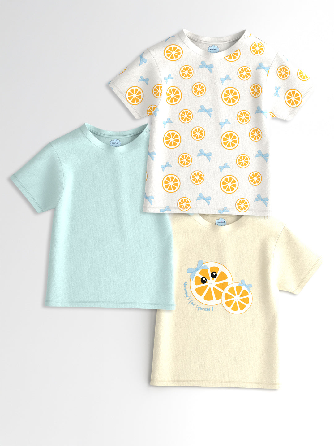 Nautinati Girls Solid and Fruit Print Cotton T-shirts | Pack of 3 T-shirts for 3 to 24 Months
