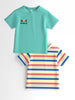 Nautinati Boys' Pack of 2 Cotton Beach Graphic Printed and Striped T-shirts
