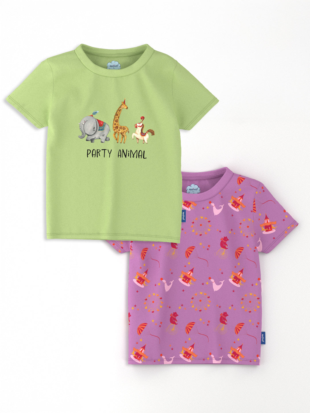 Nautinati Girls Animal Print Cotton T-shirts | Pack of 2 T-shirts for 2 to 10 Years