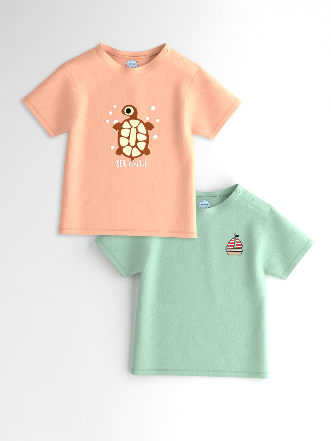 Nautinati Boys' Pack of 2 Cotton Beach Graphic Printed T-shirts