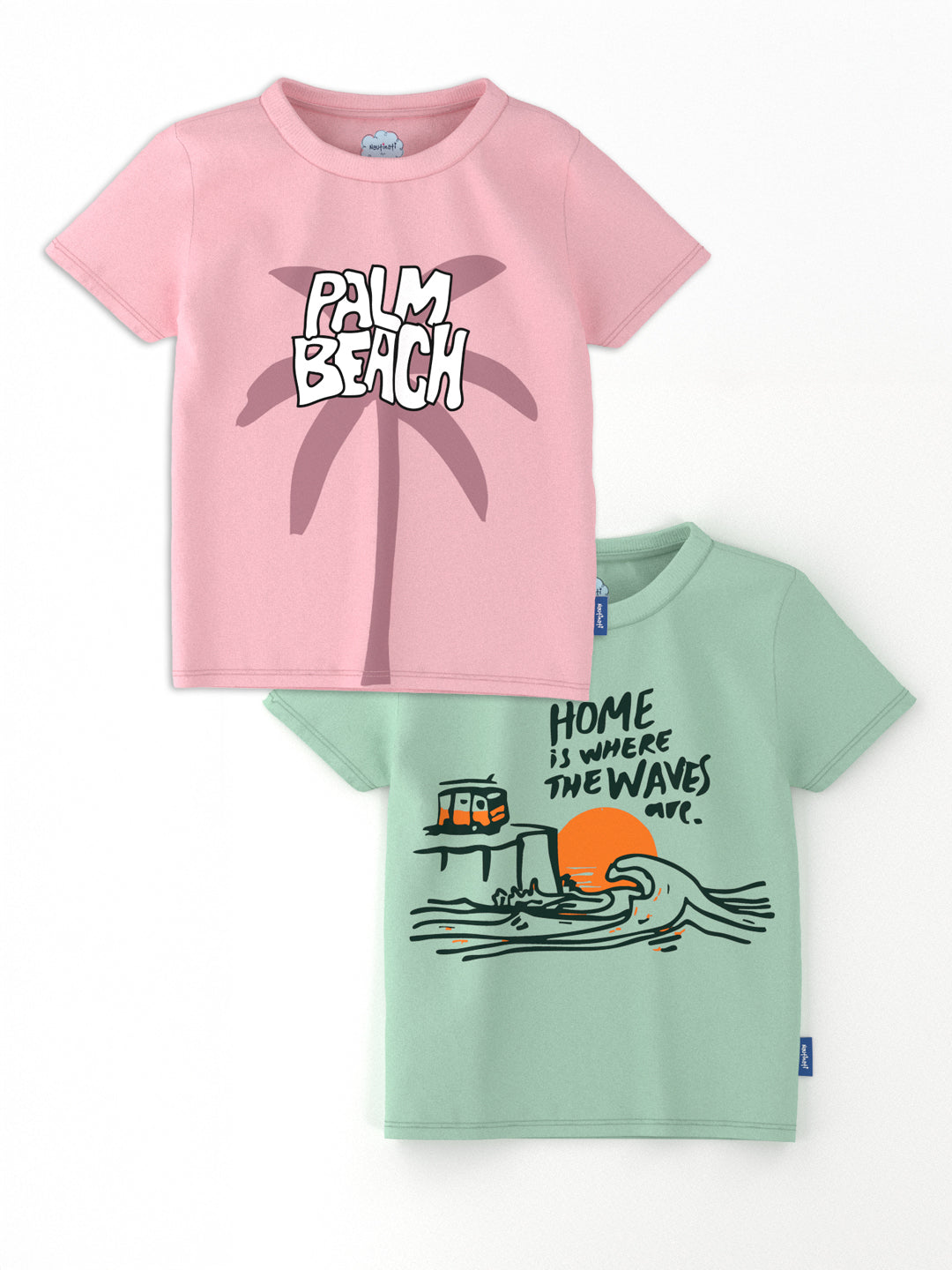 Nautinati Boys' Pack of 2 Cotton Beach Graphic Printed T-shirts