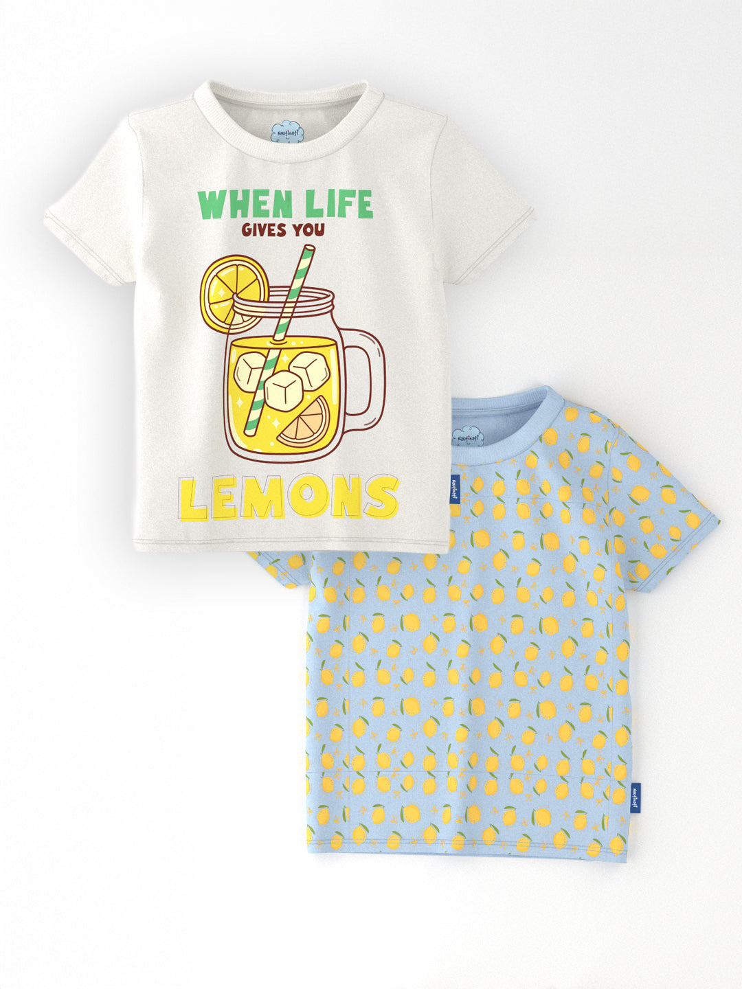 Nautinati Girls Mango and Lemon Print Cotton T-shirts | Pack of 2 T-shirts for 2 to 10 Years