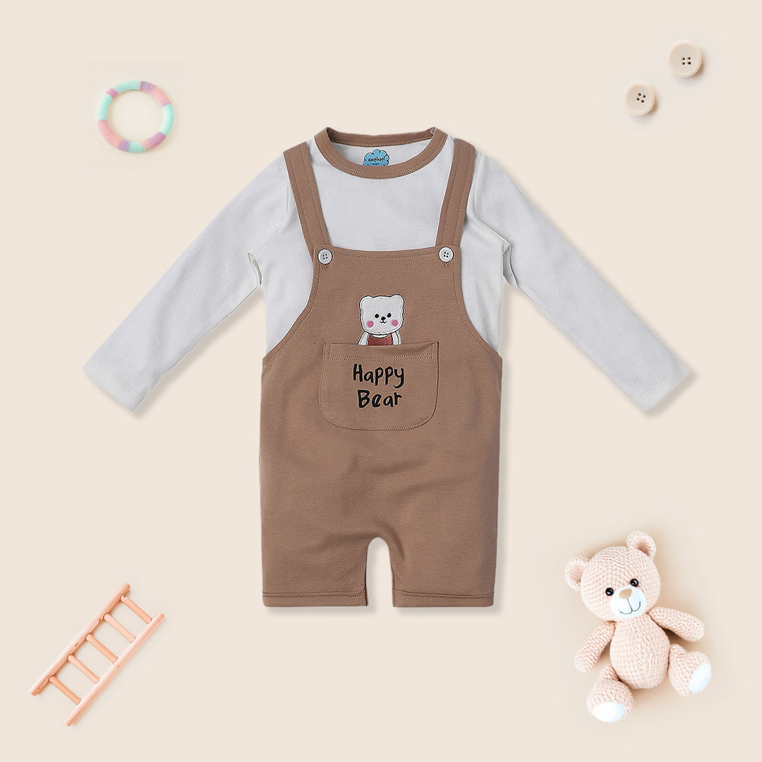 Nautinati Infants Animal Embroidery Cotton Dungaree with T-shirt