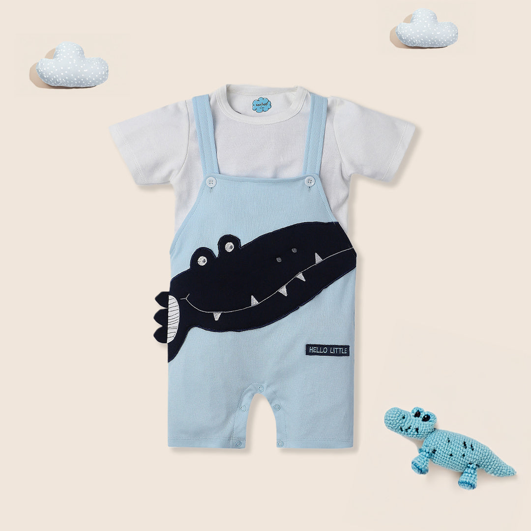 Nautinati Infants Animal Embroidery Cotton Dungaree with T-shirt