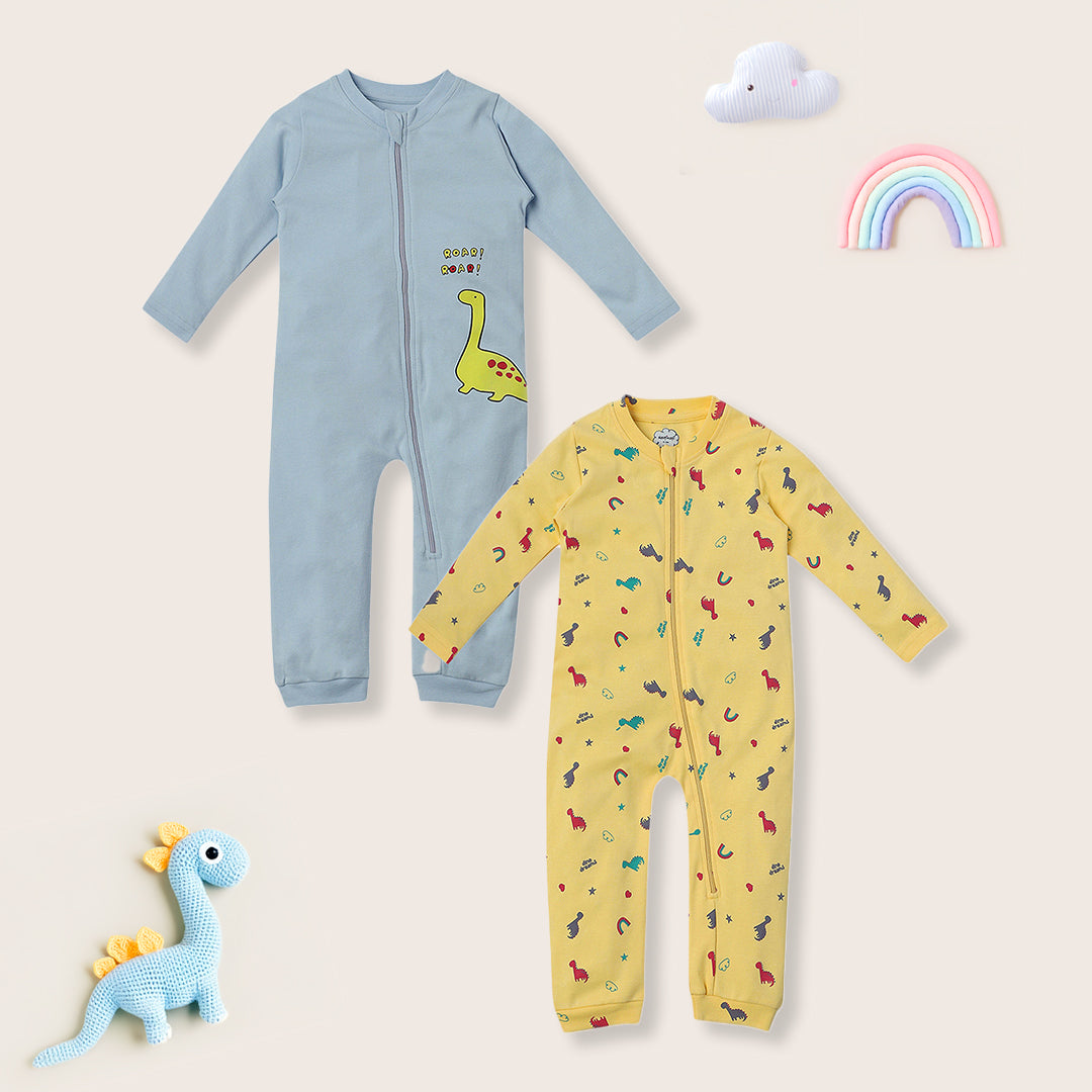 Nautinati Infants Dinosaur Print 100% Cotton Pack of 2 Sleepsuit