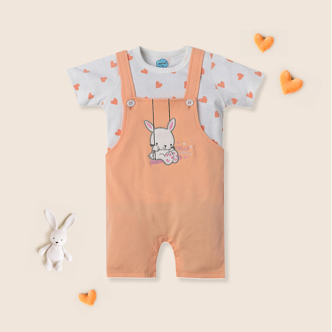 Nautinati Infants Embroidered Cotton Dungaree with Printed T-shirt