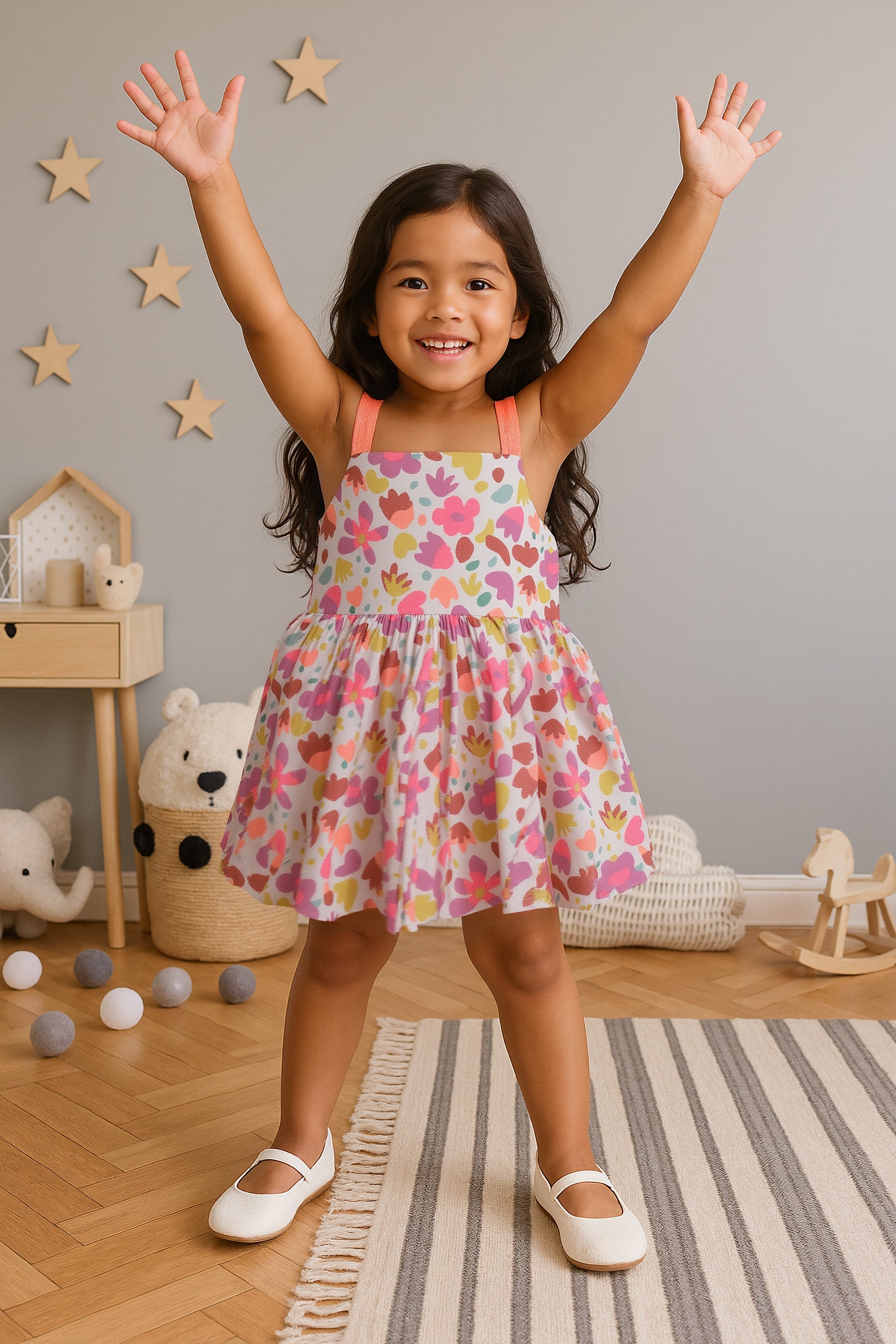 Nautinati Yellow & Blue Floral Print Dress for Girls