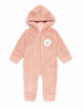 Nautinati Pink Bear Hooded Printed Fur Sleepsuit for Infant Girls