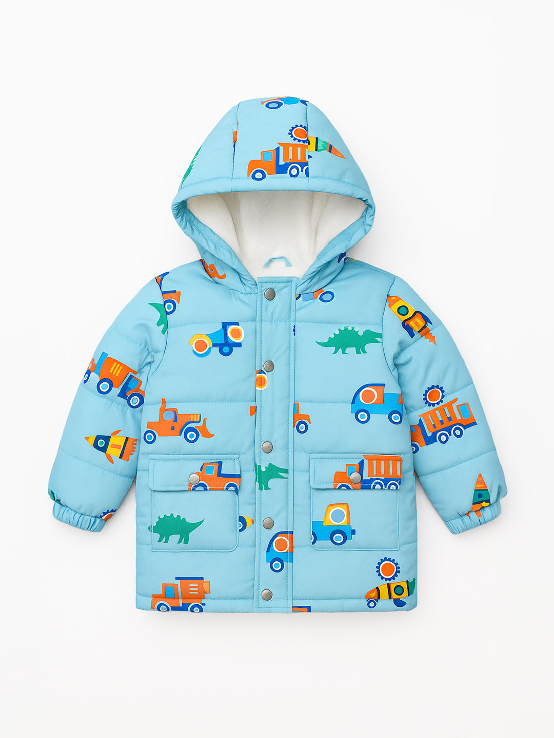 Nautinati Sky Blue Hooded All-over Printed Puffer Jacket for Boys
