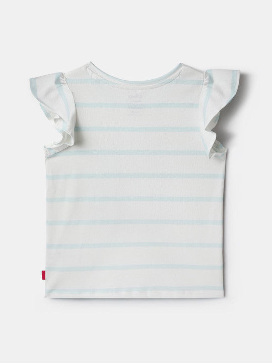 Nautinati Girls' Cotton Frozen Print & Striped Ruffle Sleeves T-shirt