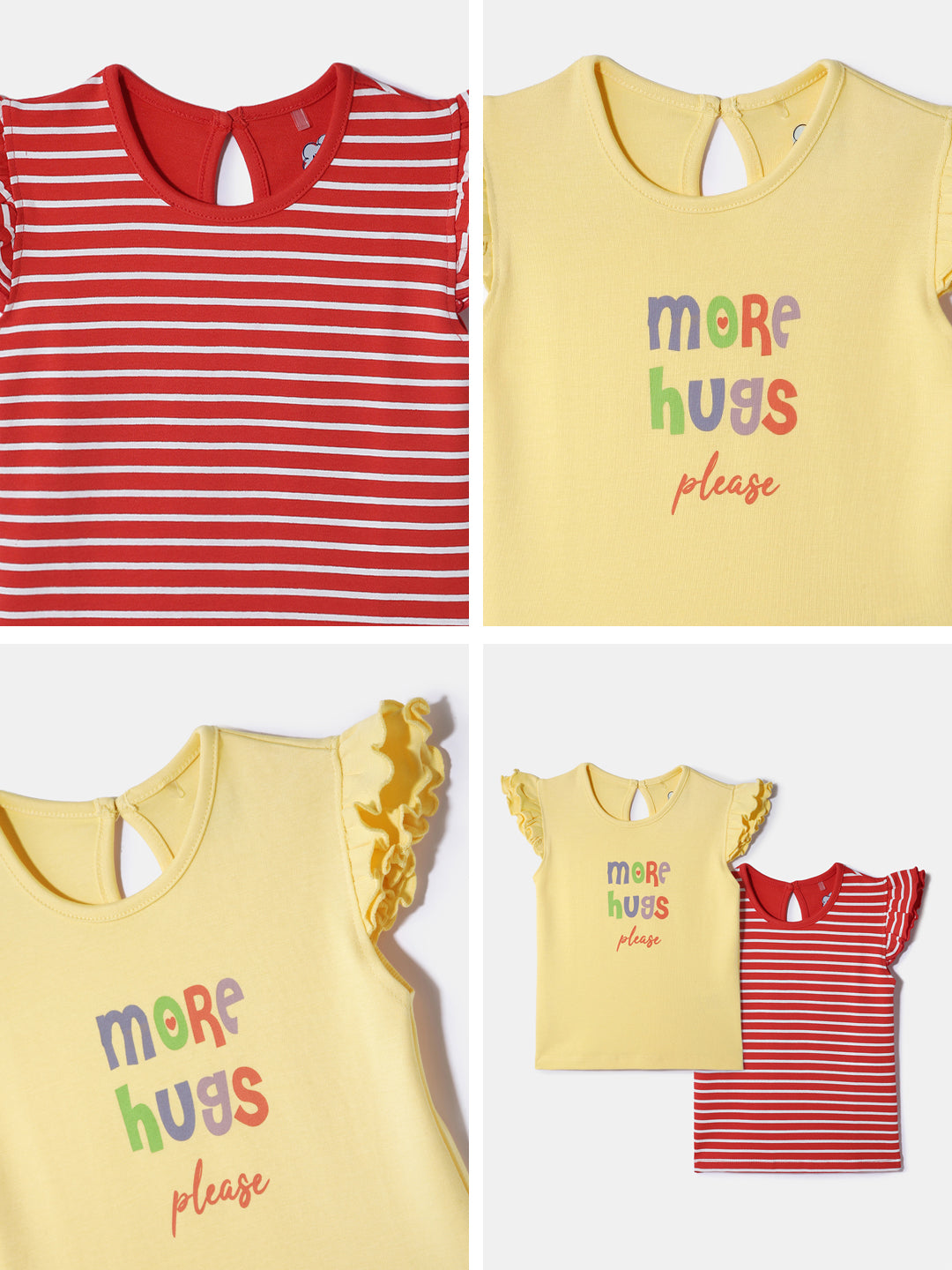 Nautinati Girls' 100% Cotton Printed Tops | Pack of 2 | Age 0 - 2 Years