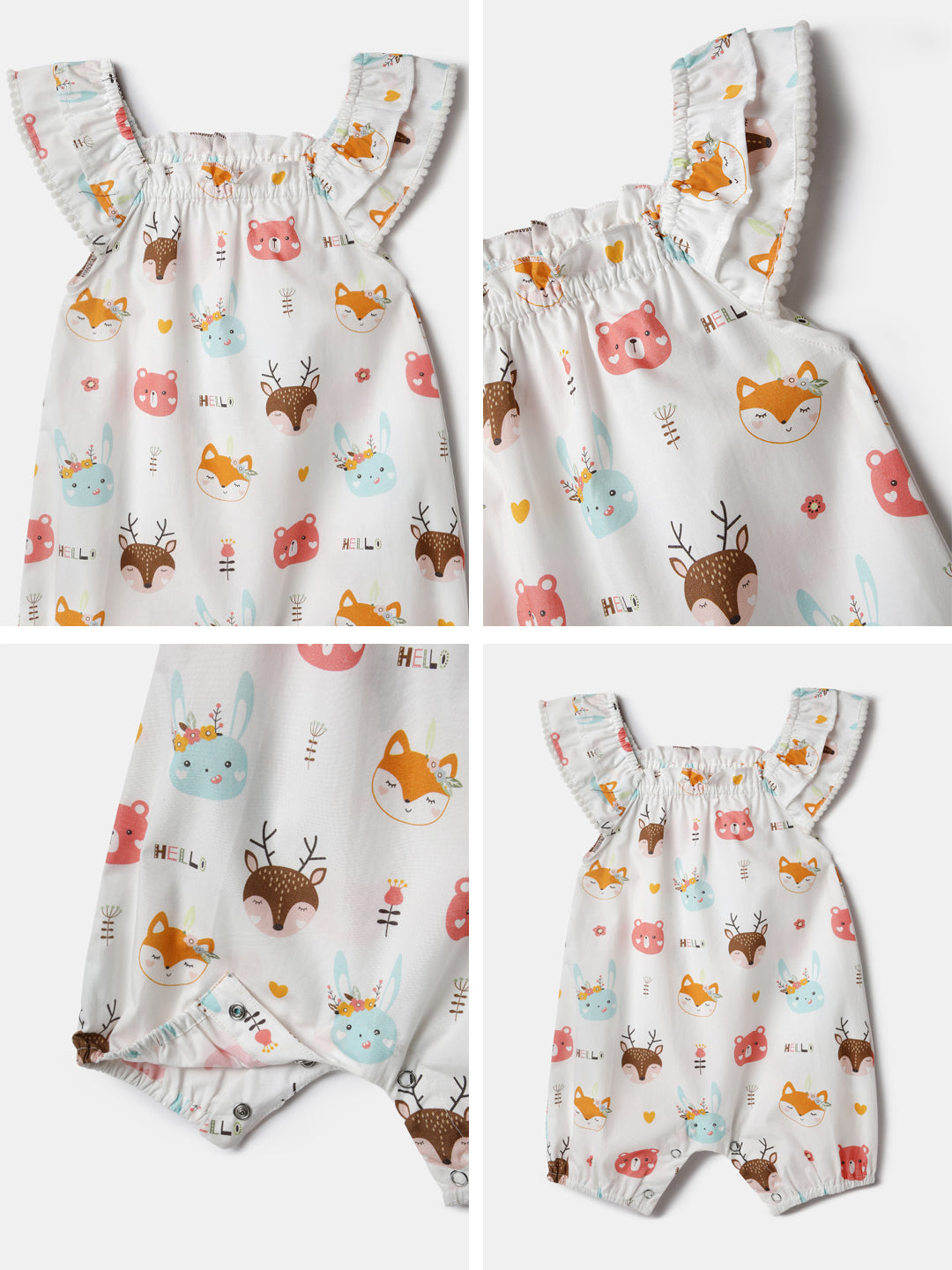 Nautinati White Printed Romper for Girls