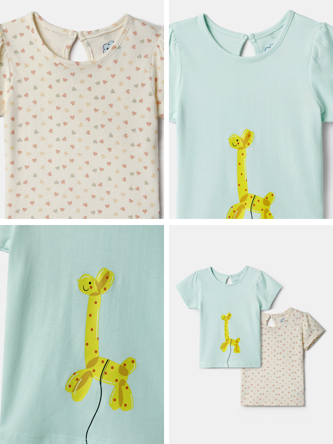Nautinati Pack of 2 Off-white and Blue Printed Tops for Girls