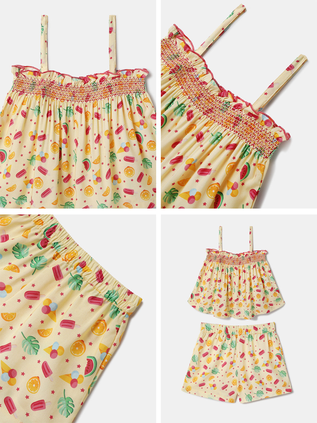 Nautinati Yellow Printed Top and Shorts Set for Girls