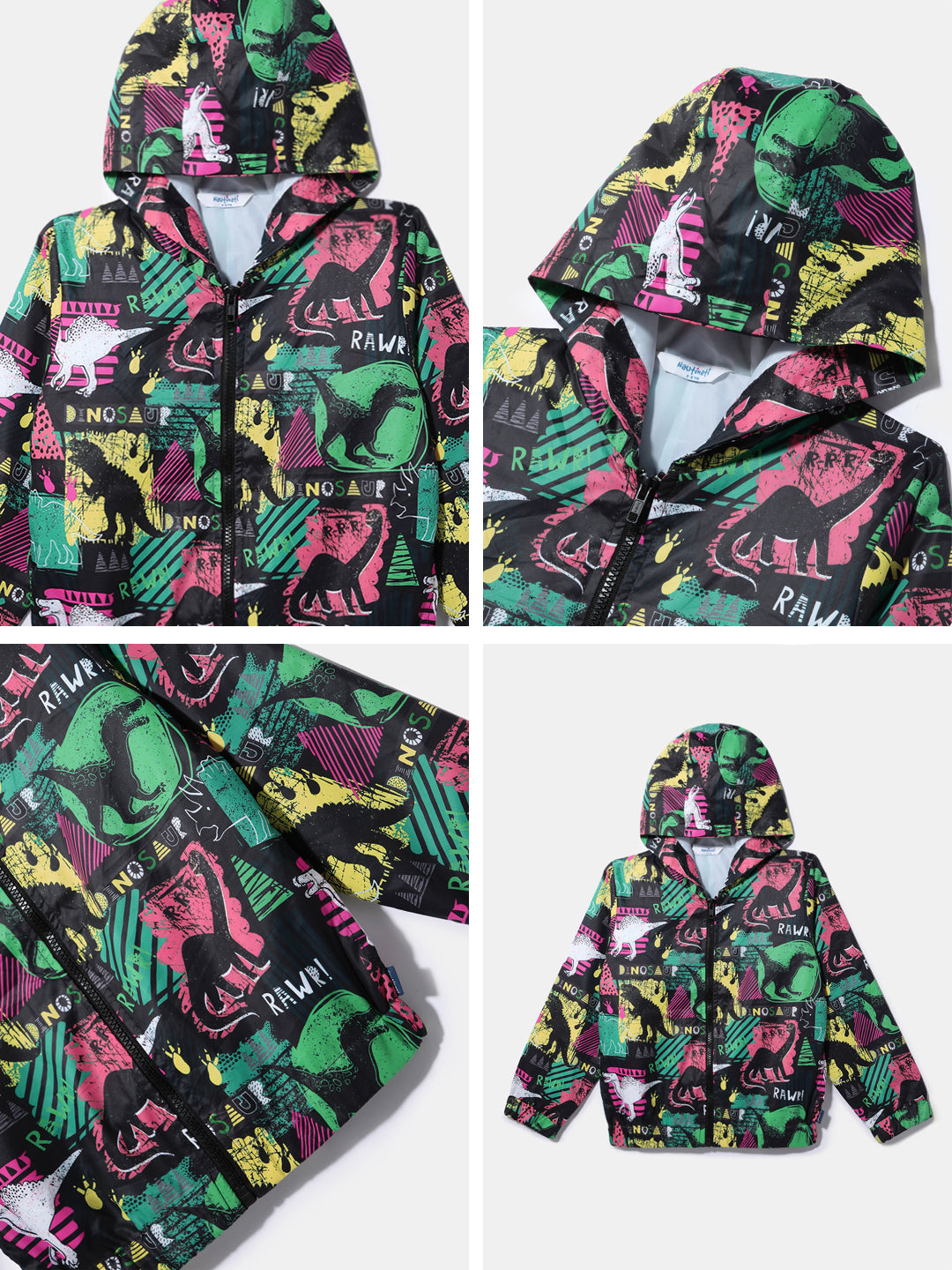 Nautinati Boys' Dino Printed Windbreaker Jacket | Hooded Design | Age 2 - 10 Years
