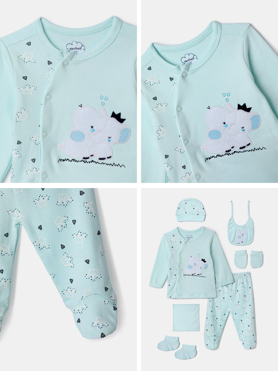 Nautinati Baby Blue Printed 7 Pieces Gift Set for Infant Boys