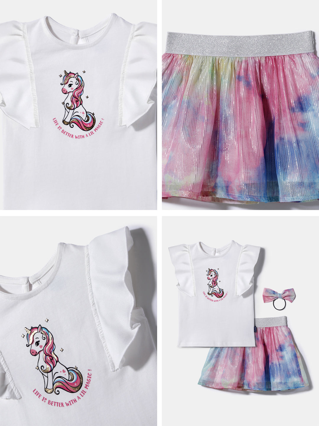 Nautinati Girls' Cotton Top and Mesh Skirt Set| Pigment Print | Age 0 - 2 Years