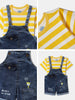 Nautinati Striped Yellow T-shirt and Blue Denim Dungaree Set for Boys