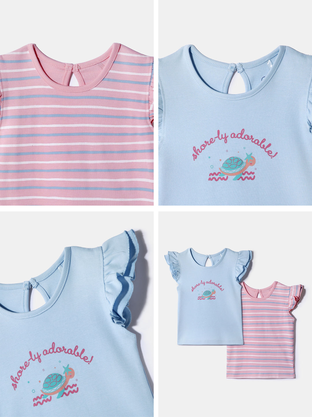 Nautinati Girls' 100% Cotton Printed Tops | Pack of 2 | Age 0 - 2 Years