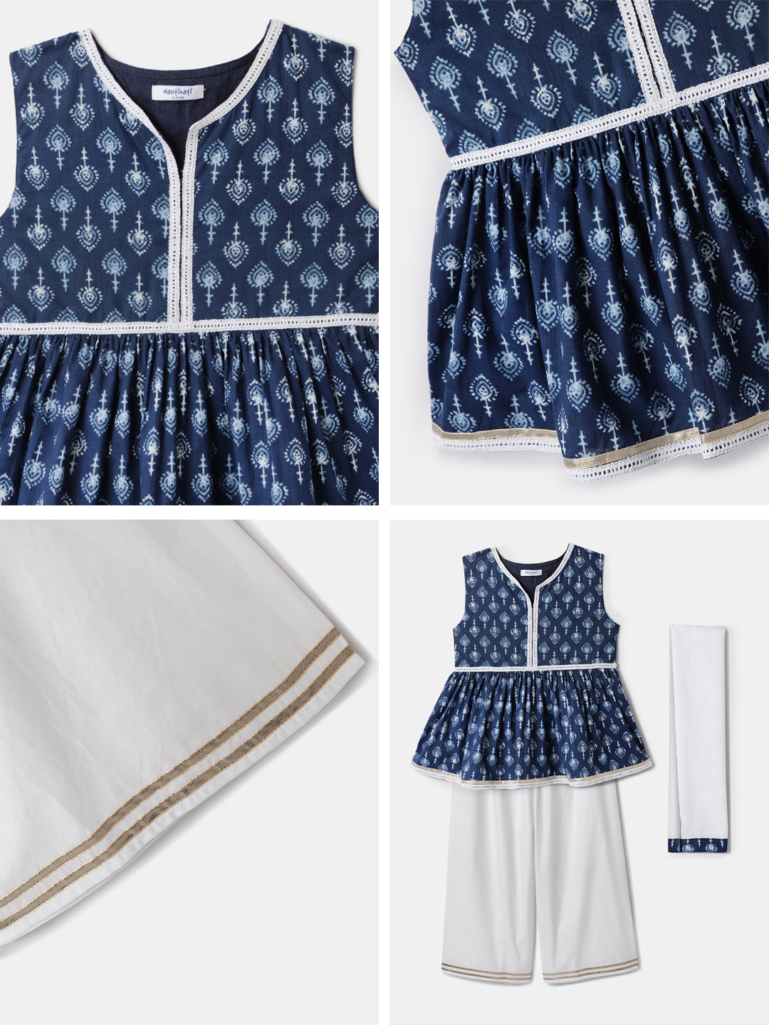 Nautinati Blue & White Festive Ethnic Set For Girls – Cotton Comfort & Style