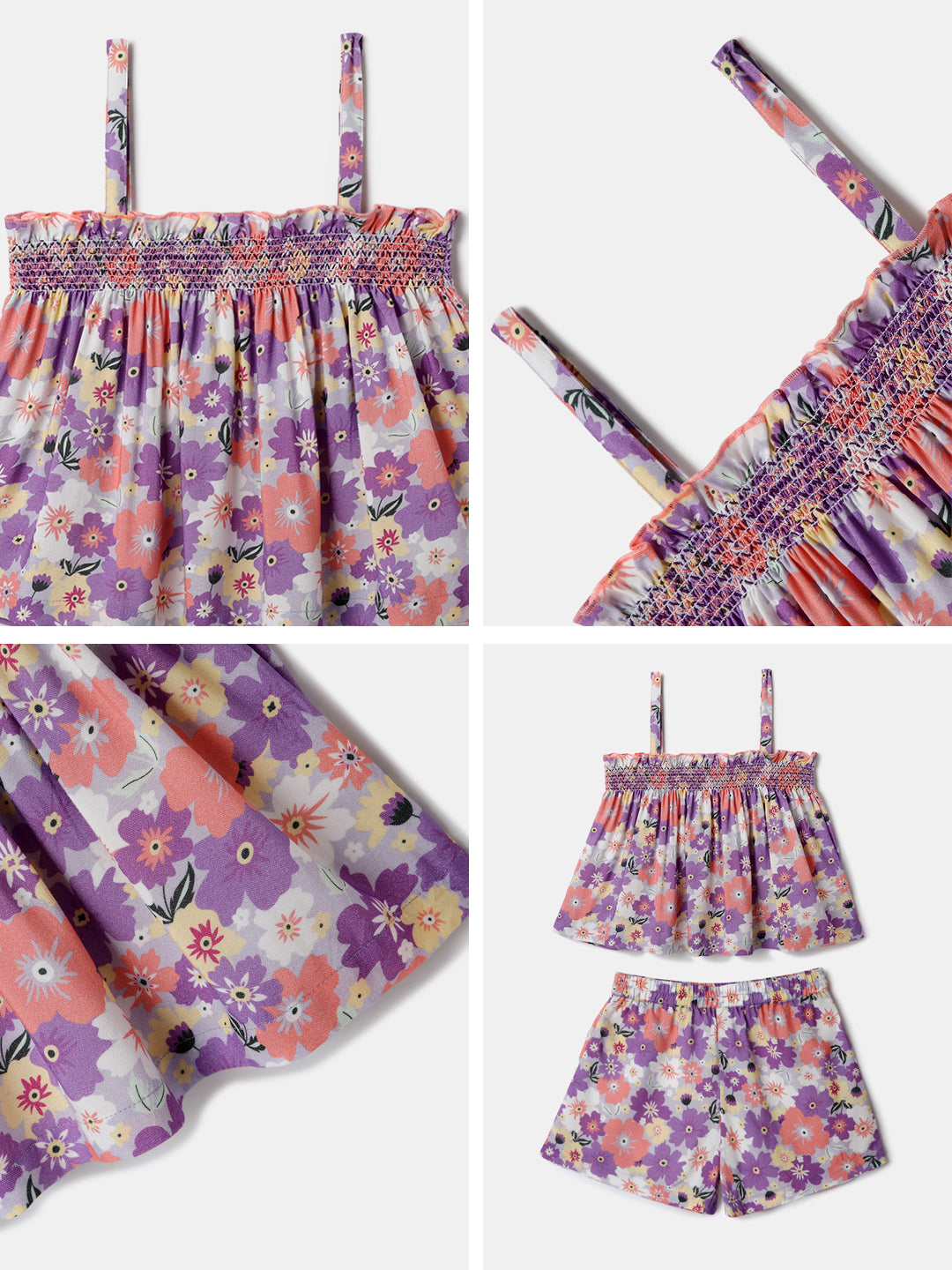 Nautinati Purple Printed Top and Shorts Set for Girls