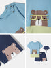 Nautinati Blue Colourblocked and Bear Print  T-shirt and Shorts Set With Bucket Hat for Boys