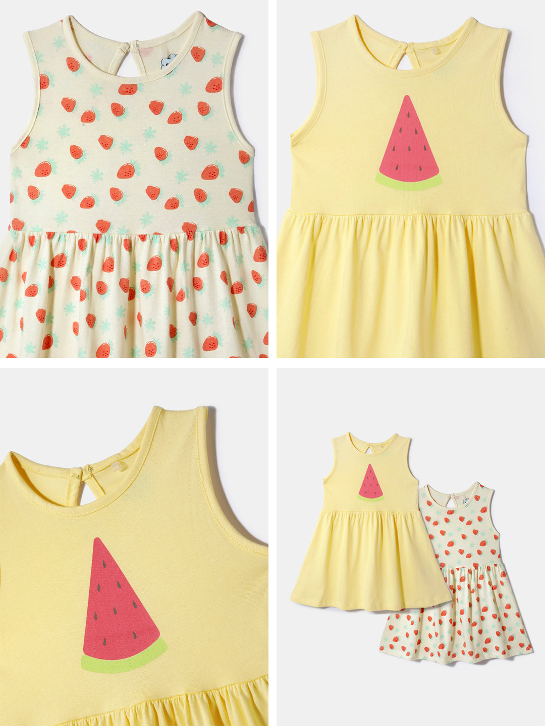 Nautinati Girls' Cotton Printed Dresses | Pack of 2 | Age 0 - 2 Years
