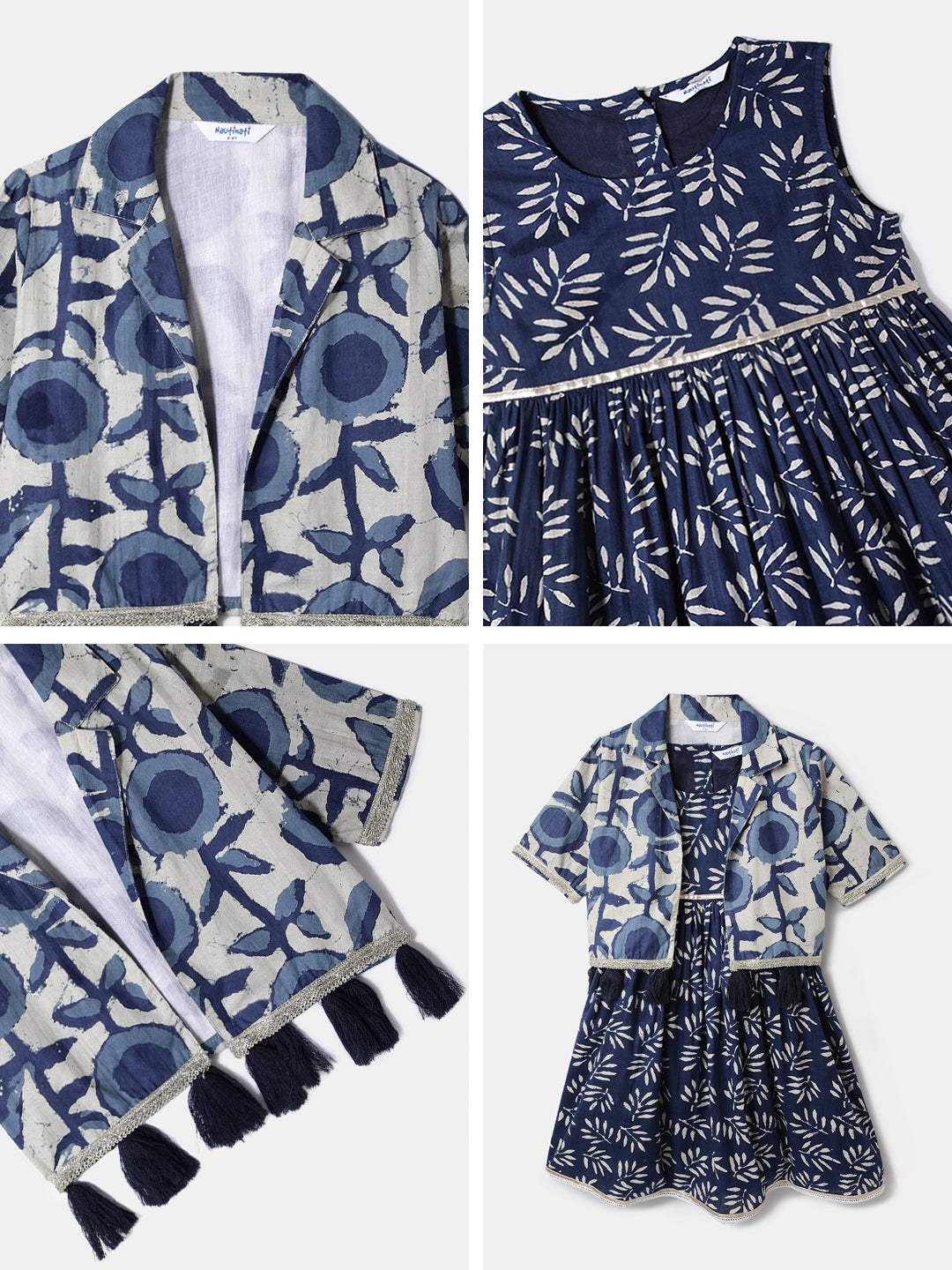 Nautinati Girls' Cotton Festive Printed Dress with Jacket | Age 2 - 10 Years
