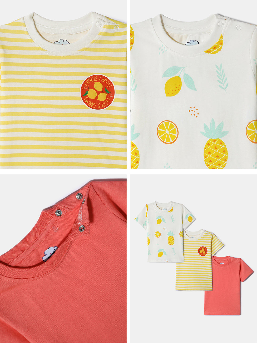 Nautinati Girls' Cotton Tops | Pack of 3 | Age 0 - 2 Years