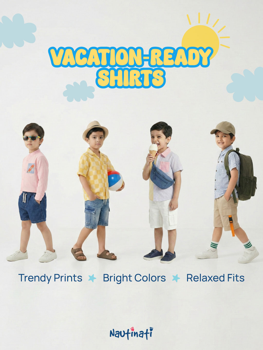 Nautinati Disney Boys Cotton Mickey, Donald and Goofy Print Oversized Shirt