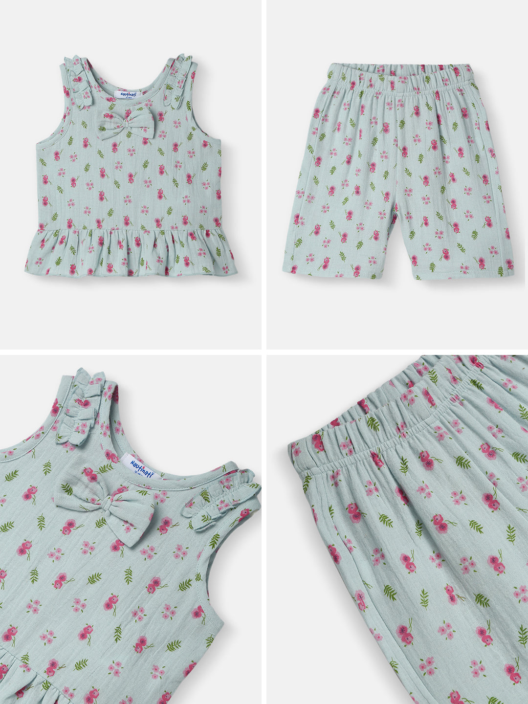 Nautinati Girls All-over Print T-shirt and Shorts Set| Cotton | Age 0 - 24 Months