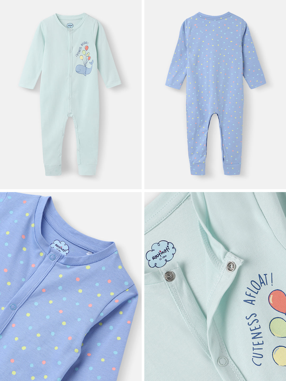 Nautinati Infants' Cotton Pack of 2 Ocean Print Sleepsuit
