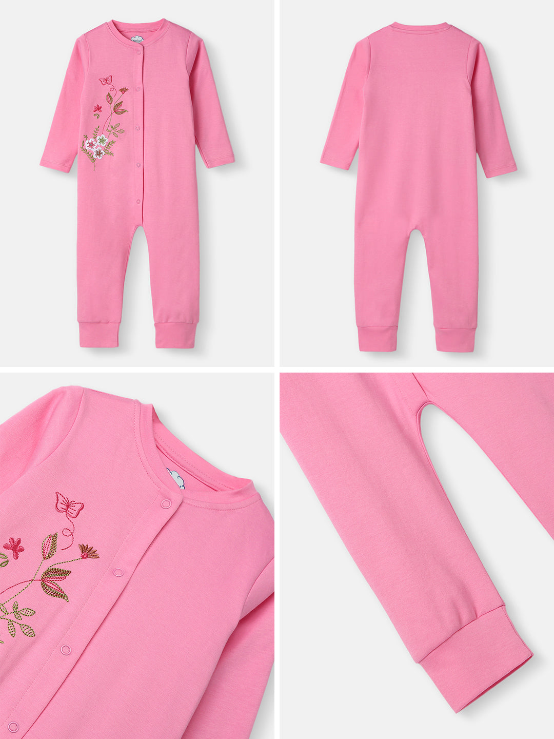 Nautinati Girls Embroidered Sleepsuit|Cotton| Age 0 - 24 Months