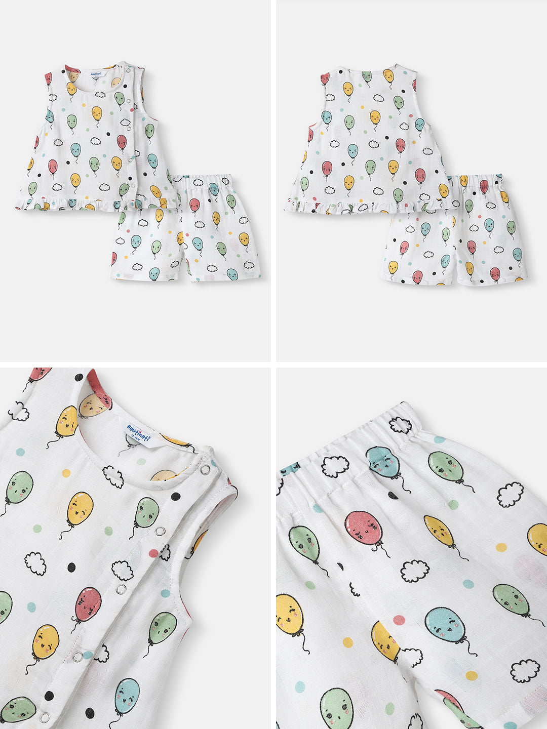Nautinati Girls' Cotton Balloon Print Sleeveless Top and Shorts Coord Set