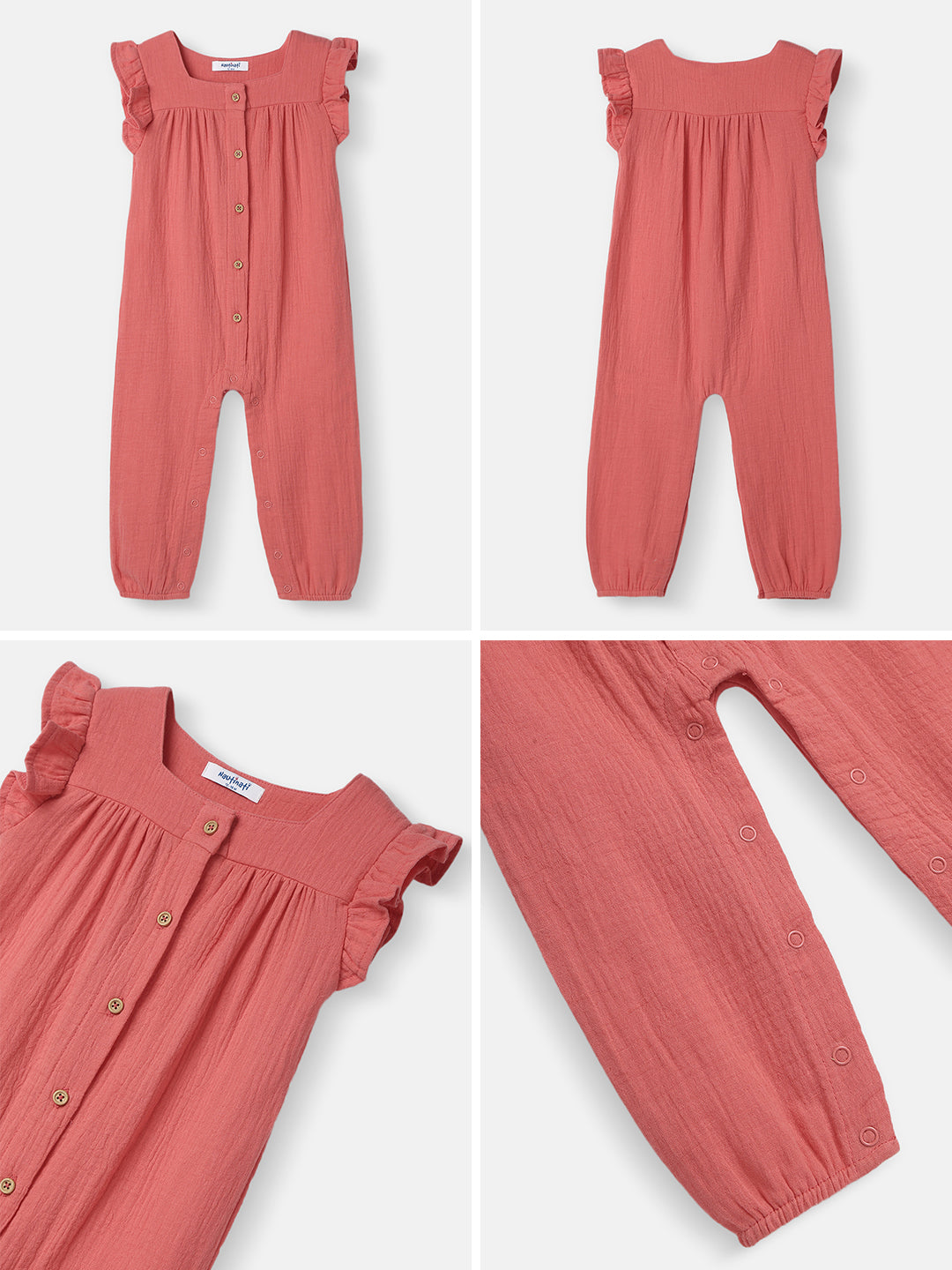Nautinati Girls Ruffle Sleeve Sleepsuit |Textured Cotton| Age 3 - 24 Months