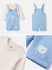 Nautinati Baby Boys' 100% Cotton Bear Applique Dungaree with Solid T-shirt Set